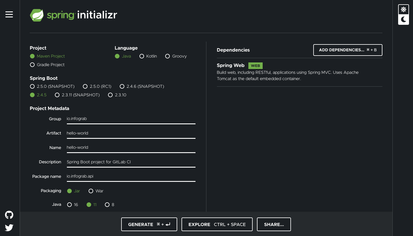 Spring Initializr로 빠르게 시작하기 GitLab CI